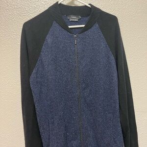 Men's Black and Blue Zip-Up Sweater